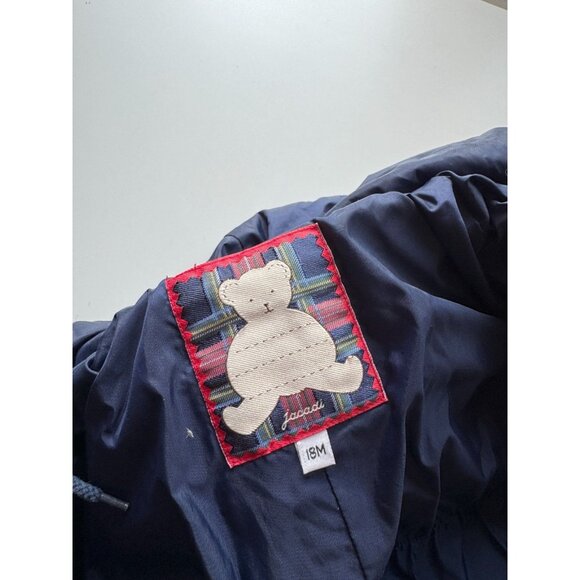 Baby JACADI Navy Funny Bear Embroidered Nylon Down Filled Snowsuit, Size 18M - Picture 9 of 12